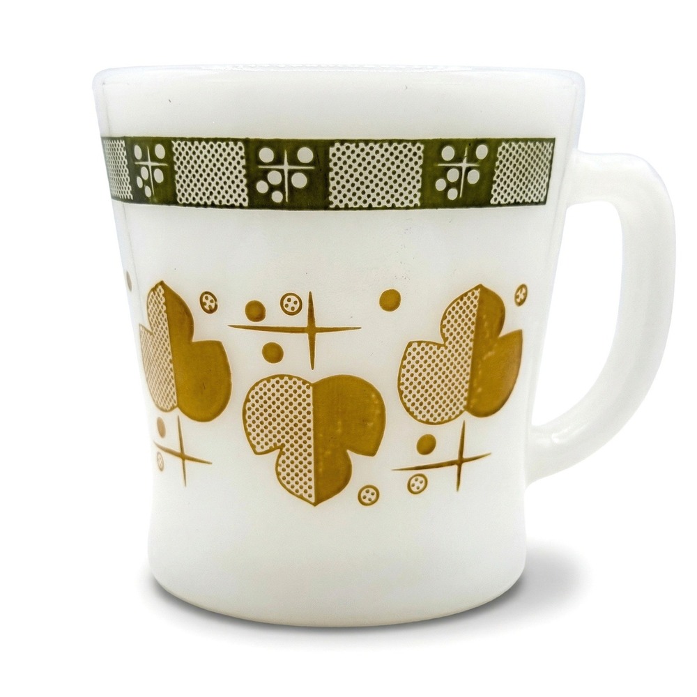 Anchor Hocking Fire King Green Meadow Milk Glass Coffee Mugs Set of 7 Vintage